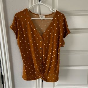 FLOWER & FEATHER Polka Dot Twist Hem Top Size M